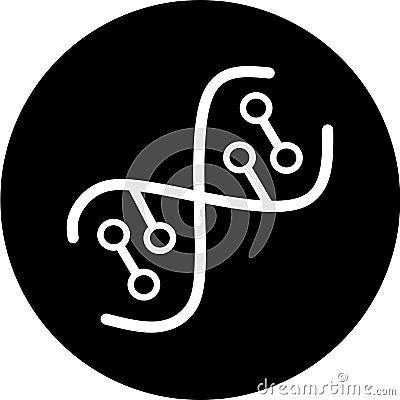 DNA spirals in black circle icon. Deoxyribonucleic, nucleic acid helix. Spiraling strands. Chromosome. Molecular biology. Genetic Vector Illustration