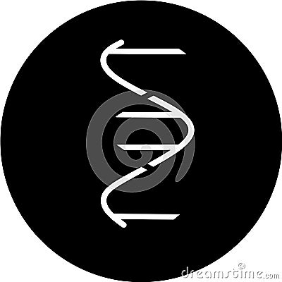 DNA spirals in black circle icon. Deoxyribonucleic, nucleic acid helix. Spiraling strands. Chromosome. Molecular biology. Genetic Vector Illustration