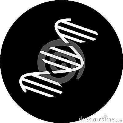 DNA spirals in black circle icon. Deoxyribonucleic, nucleic acid helix. Spiraling strands. Chromosome. Molecular biology. Genetic Vector Illustration