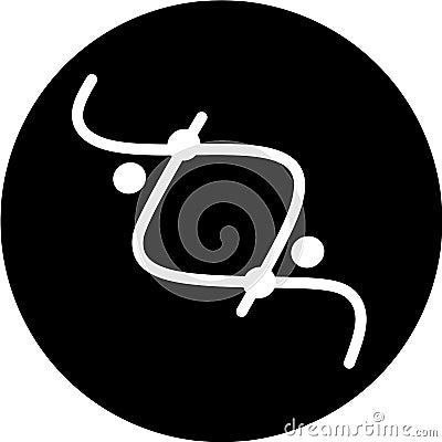 DNA spirals in black circle icon. Deoxyribonucleic, nucleic acid helix. Spiraling strands. Chromosome. Molecular biology. Genetic Vector Illustration