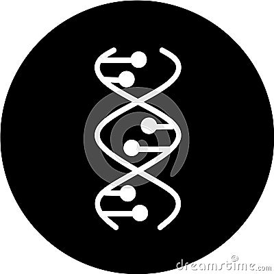 DNA spirals in black circle icon. Deoxyribonucleic, nucleic acid helix. Spiraling strands. Chromosome. Molecular biology. Genetic Vector Illustration