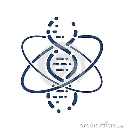 DNA strand and atom vector simple linear icon, science biology and biotechnology line art symbol. Vector Illustration