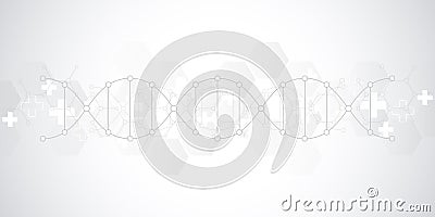 DNA strand background and genetic engineering or laboratory research. Medical technology and science concept. Vector Illustration