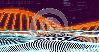 DNA strand and binary coding over abstract digital landscape Stock Photo