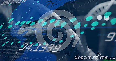 DNA strand and binary coding, scientific data processing image Stock Photo