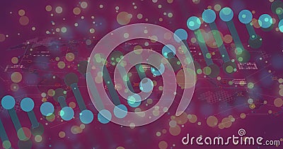 DNA strand and data processing over colorful bokeh background Stock Photo