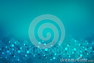 DNA strand and molecular structure. Genetic engineering or laboratory research. Background texture for medical or Vector Illustration