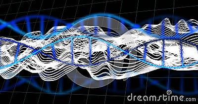 DNA strand and wave patterns, scientific data processing image Stock Photo