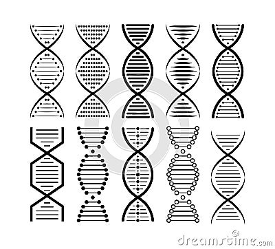 DNA structure Icon set. Structure molecule and cell, chromosome. Genetic engineering. Vector stock illustration Vector Illustration