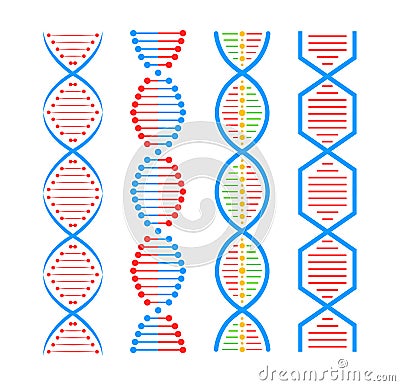 DNA structure Icon set. Structure molecule and cell, chromosome. Genetic engineering. Vector stock illustration Vector Illustration