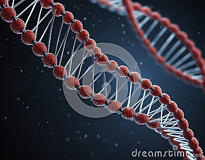 DNA Structure. Long structure of the DNA double helix in depth of view. Cartoon Illustration