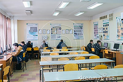 Dnepr, Ukraine - March 30, 2017: Students are on a practical lesson in a computer class Editorial Stock Photo