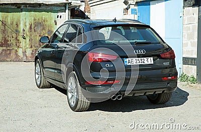AUDI Q3 in black. Subcompact luxury crossover Audi Q3. Rear view, side view Editorial Stock Photo