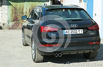 AUDI Q3 in black. Subcompact luxury crossover Audi Q3. Rear view, side view Editorial Stock Photo