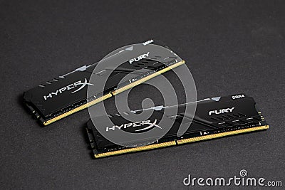 Dnipro. Ukraine. 17 march 2021. Sticks of computer random access memory RAM hyperx. dark background Editorial Stock Photo