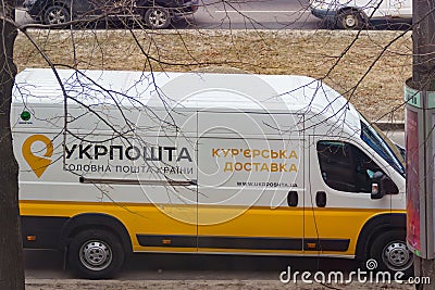 DNIPRO, UKRAINE - March 4, 2019: A van of courier postal delivery service UkrPoshta. March 1, 2017 Ukrainian State Enterprise of Editorial Stock Photo
