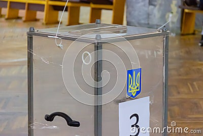 View of ballots in ballot box at vote station. Election of Ukraine President. Observers from different political parties Editorial Stock Photo