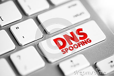 DNS Spoofing is the process of poisoning entries on a DNS server to redirect a targeted user to a malicious website, text concept Stock Photo