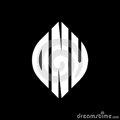 DNV circle letter logo design with circle and ellipse shape. DNV ellipse letters with typographic style. The three initials form a Vector Illustration