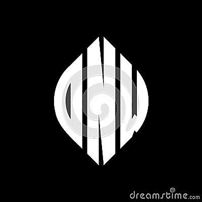 DNW circle letter logo design with circle and ellipse shape. DNW ellipse letters with typographic style. The three initials form a Vector Illustration