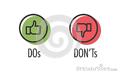 Do and Don`t or Like and Unlike Icons w Positive and Negative Sy Vector Illustration