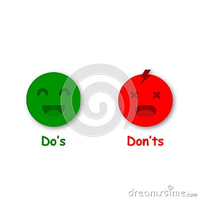 Do and Dont symbols with emoji. Green and red emoji Vector Illustration