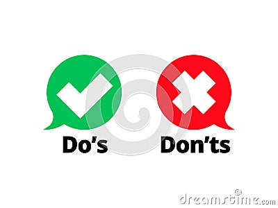 Do and Dont check tick mark red cross vector icon Vector Illustration