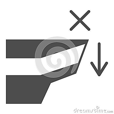 Do not come close to cliff solid icon, Safety engineering concept, warning sign and cliff on white background, Fall Vector Illustration