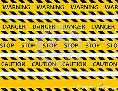 Do not cross. Increased danger. The tape is protective yellow with black. Stop. Caution and warning Vector Illustration