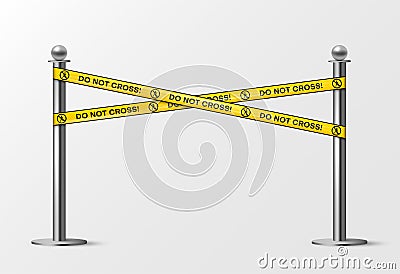 Do not crossed sign. Metal racks with yellow intersecting demarcating police lines danger tapes Cartoon Illustration
