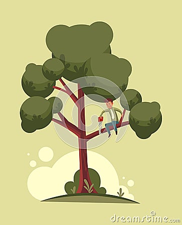 Do not cut branch you sitting proverb concept. Man is sawing a tree branch. Wrong mental action to problem solving Cartoon Illustration