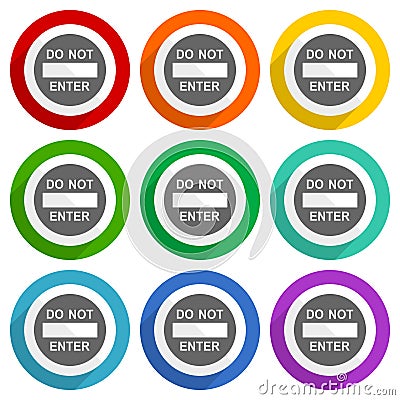 Do not enter, access, entry vector icons, set of colorful flat design buttons for webdesign and mobile applications Vector Illustration