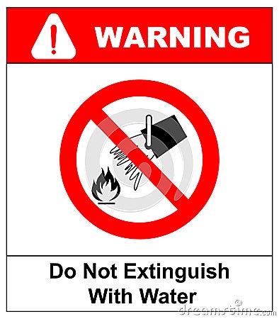 Do not extinguish with water, prohibition sign, illustration. Cartoon Illustration