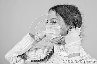 do not forget aout mask. patient child wearing respirator mask. safety protective items during coronavirus pandemic Stock Photo