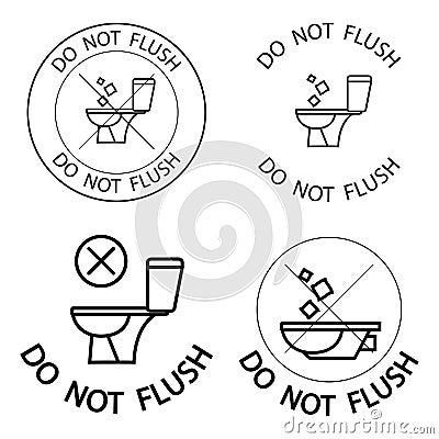 Do not litter in the toilet. Toilet no trash. Keeping the clean. Please do not flush paper towels sanitary products icons. Vector Illustration