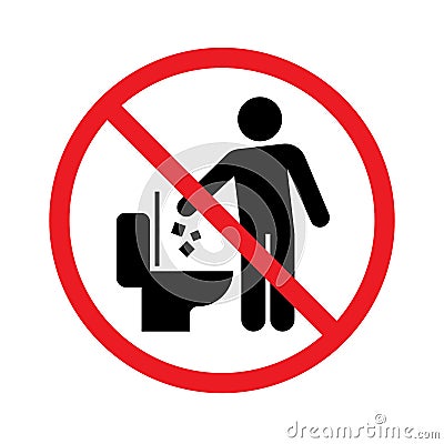 Do not litter in toilet icon, Keep clean sign, Throw garbage in a bin, Prohibition icon sticker for area places Vector Illustration