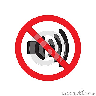 Do not make a loud noise. No speaker or sound con. Volume Off symbol. Vector Illustration