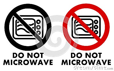 Do not microwave symbol. Oven icon in crossed circle with text u Vector Illustration