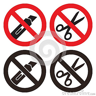 Do not open with a knife or scissors sign Vector Illustration