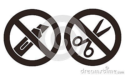 Do not open with a knife or scissors sign Vector Illustration