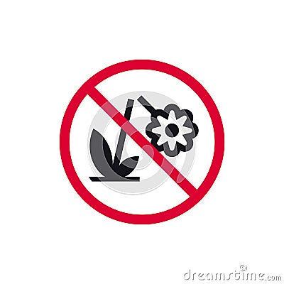 Do not pick flowers rohibited sign, no pluck plants forbidden modern round sticker, vector illustration Vector Illustration