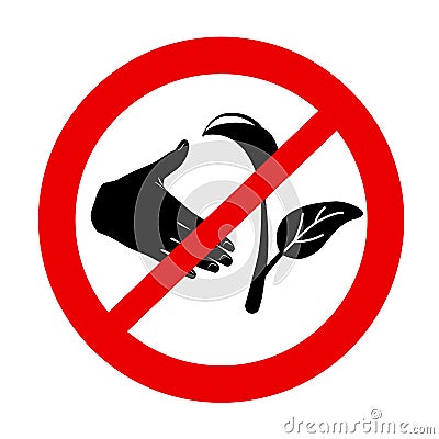 Do not pluck plants forbidden red sign. No picking flowers vector icon isolated on white background. Dont tear sprout Vector Illustration