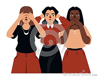 Do not see or hear evil, do not talk about it. Vector Illustration