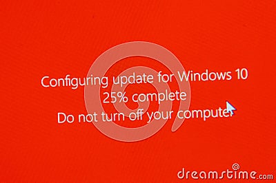 Do not turn off your computer during configuring Windows 10 Upgrade Editorial Stock Photo