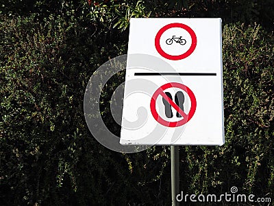 Do not walk here, no cycling. Prohibition sign Stock Photo