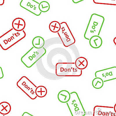 Do\'s and don\'ts sign icon seamless pattern background. Like, unlike vector illustration on white isolated background. Yes, no Vector Illustration