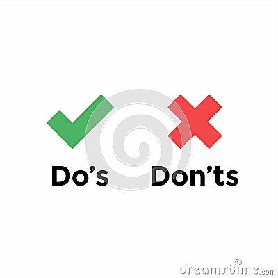 Do`s and Don`ts with Tick and Cross. Vector Illustration