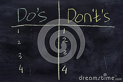 Do`s or Don`ts written with color chalk concept on the blackboard Stock Photo