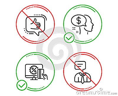 Pay, Online shopping and Like icons set. Support service sign. Beggar, Black friday, Thumbs up. Human talking. Vector Vector Illustration