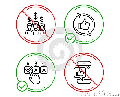 Salary employees, Refresh like and Correct checkbox icons set. Mobile like sign. Vector Vector Illustration
